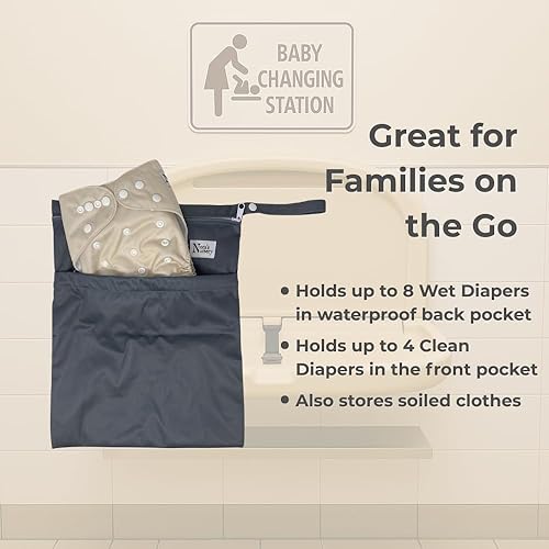 Miniatura 3 de Nora's Nursery Bolsas para artículos húmedos y secos con dos bolsillos con cremallera, bolsa reutilizable y lavable para natación, viajes, playa,