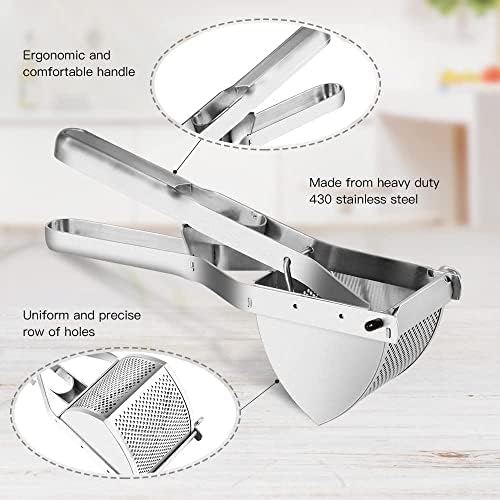Potato Ricer Masher Stainless Steel Baby Food Strainer Business Fruit Press with Ergonomic Comfort Grip Multifunctional Vegetable Mashed Potatoes Cooked Mash Manual Mashers