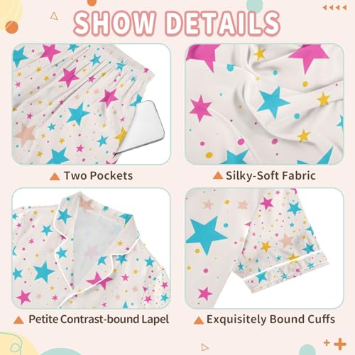 senya Colorful Star A Satin Summer Pajama Sets Silk Short Sleeve Button Down Sleepwear3