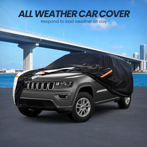 Image of Multi-Layer Car Cover Custom Fit for Jeep Cherokee(2013-2026), 100% Waterproof All Weather for Automobiles, Gift with Towel, Heavy Duty Car Covers for Rain Sun UV Protection with Door Zipper