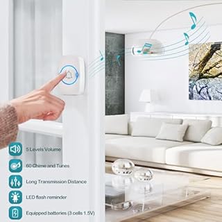 Blendura Campanello Senza Fili da Esterno Impermeabile IP44, Campanello Wireless con Raggio d’Azione 300M, Ricevitore da Interno con 5 Volumi Regolabili, 60 Suonerie, Bianco