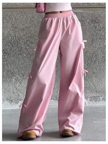 Girl's Bowknot Baggy Sweatpants Y2K Elastic Waist Wide Leg Loose Trousers with Pocket3