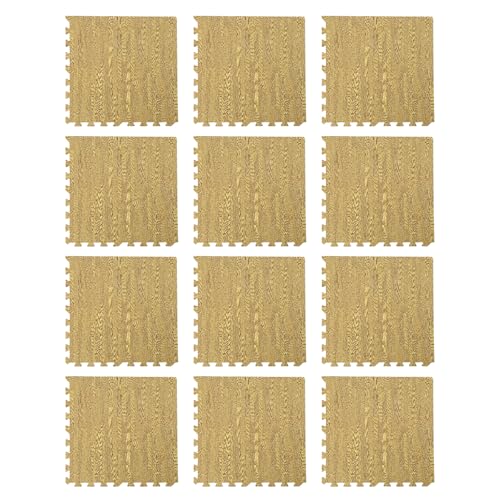 Foam Tiles, Modern Style Interlocking Foam Floor Mats, Wood Grain 12PCS Foam Puzzle Floor Mats 23.62 * 23.62in (Light Brown)