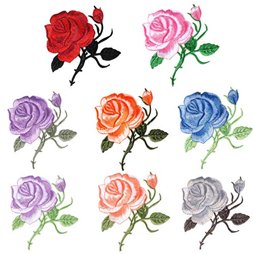 CREPUSCOLO 8Pcs Flower Iron On Patches, Rose Applique Patches Sew On Embroidery Patches for Arts Crafts DIY Decor, Jeans, Jackets, Clothing, Bags