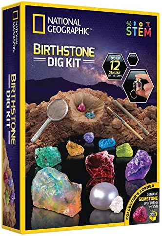 NATIONAL GEOGRAPHIC Birthstone Dig Kit - Science Kit with 12 Genuine Birthstones, Includes a Real Diamond, Ruby, Sapphire, Pearl, & More, Gemstones and Crystals, Rock Collection (Amazon Exclusive)