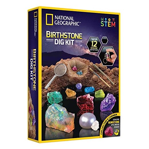 NATIONAL GEOGRAPHIC Birthstone Dig Kit - STEM Science Kit with 12 Genuine Birthstones, Includes a Real Diamond, Ruby, Sapphire, Pearl, & More, Dig Up Stunning Gemstones, Toys for Girls, Toys for Boys