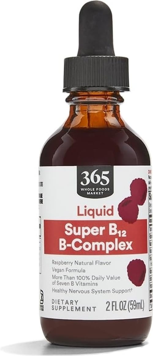 365 by Whole Foods Market, Super B-12 B-Complex Liquid Supplement, Raspberry Natural Flavor, Vegan, 2 Fl Oz 2 Fl Oz (Pack of 1)