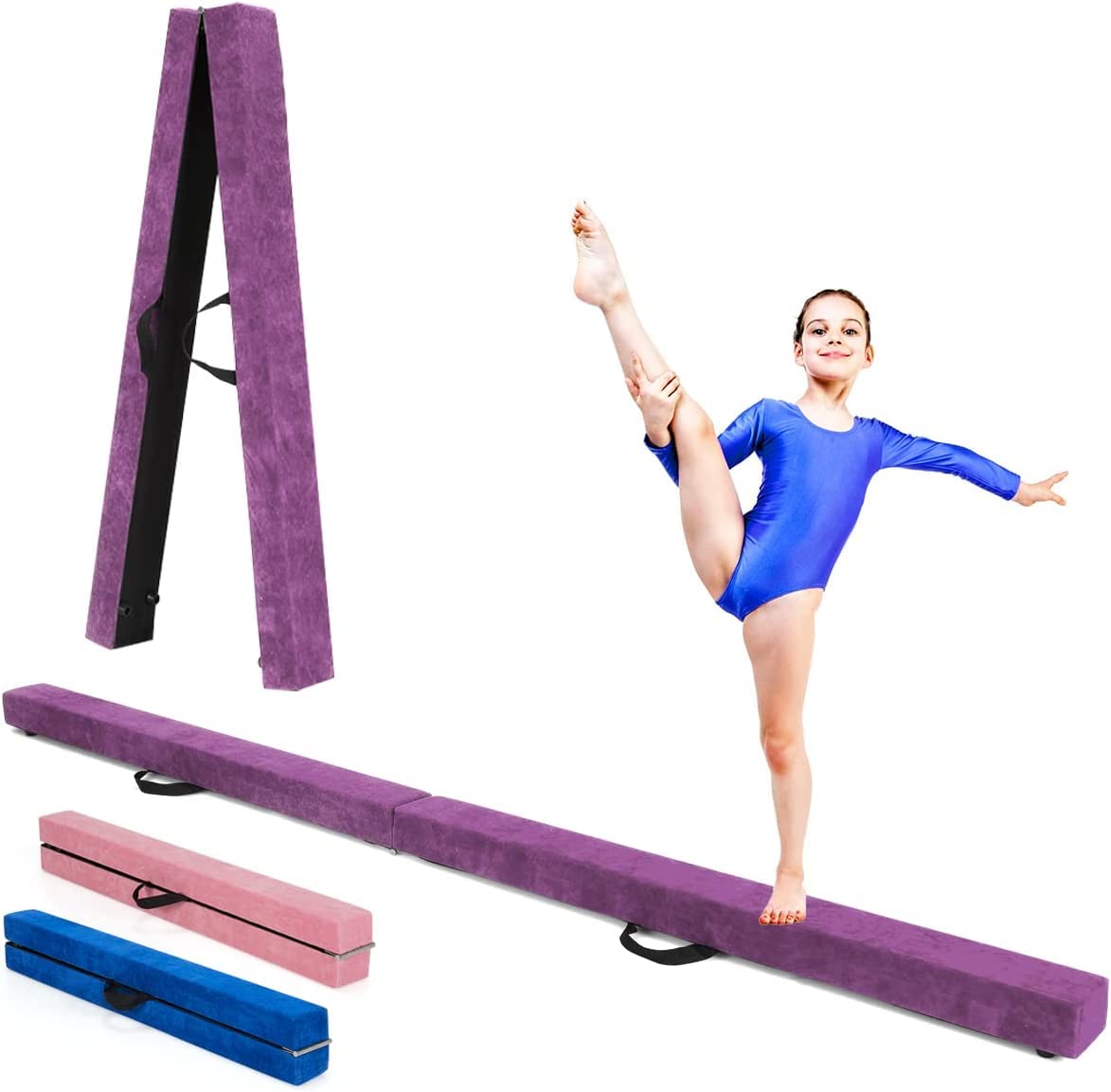 RELAX4LIFE Schwebebalken Kinder 210cm, Balancierbalken zusammenfaltbar, Balance Beam Klappgymnastik mit Rutschfester Basis, Übungsbalken mit Einbauscharniere & Schaumstoff, Gymnastik Übungen zu Hause