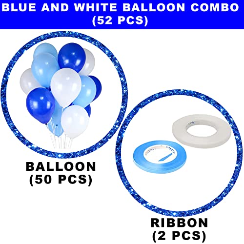 Image of Party Propz Blue and White Balloons for Decoration - Pack of 50 Pcs Blue Balloons For Decoration | Blue Metallic Balloons | Birthday Decoration Items for Boy | With Curling Ribbons (Latex)
