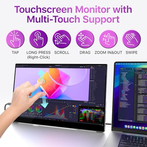 Image of cocopar Portable Monitor Touchscreen 15.6 Inch 1080P FHD 90% sRGB Travel Monitor with Speaker HDMI USB-C Second Screen for Laptop MacBook Surface PC Xbox PS4 /5, VESA Mountable, with Touchscreen