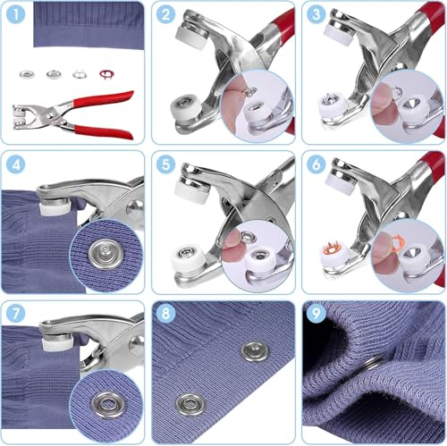 Image of AAMATY Snap Button Fastener Kit with Pliers Tool (100 Sets) - Metal Press Stud Buttons for Clothes, Leather, Bags, DIY Craft - Stainless Steel Snap Kit with Storage Box (Multicolor)