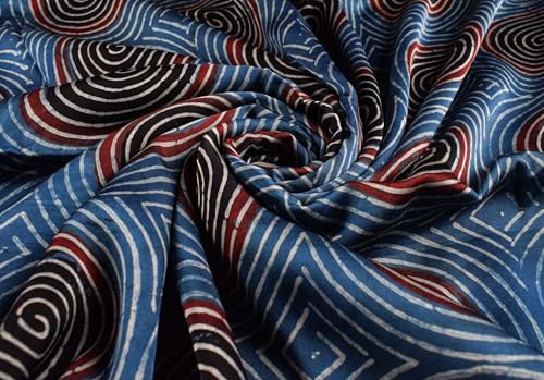 Image of Ethnics of Kutch Womens's Ajrakh Modal Silk Natural Dye Hand Block Print Unstitched Kurta Fabric