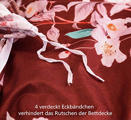 Boqingzhu Bettwäsche 220x240cm King Size Blumen Rosa Rot Weiß Wende Bettwäsche Set Microfaser 1 Bettbezug und 2 Kissenbezüge 80x80cm mit Reißverschluss