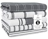 Trade Fountain Kitchen Towels - Pack of 5 Dish Towels for Kitchen Accessories - 19 x 27 INCHES Extra Large Highly Absorbent Dish Cloth - Reusable Hand Towels - 100% Pure Cotton Fabric (Grey)