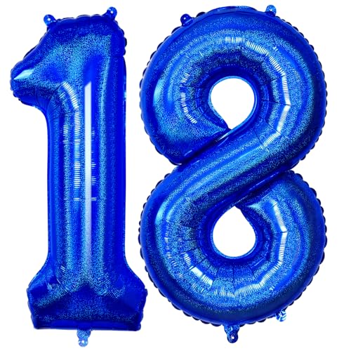 Image of Navy Blue Number 18 Balloon 40 Inch,Dark Blue 18 Balloons Number Big Large Mylar 18th Birthday Balloon for Birthday Party Graduation Anniversary Decorations