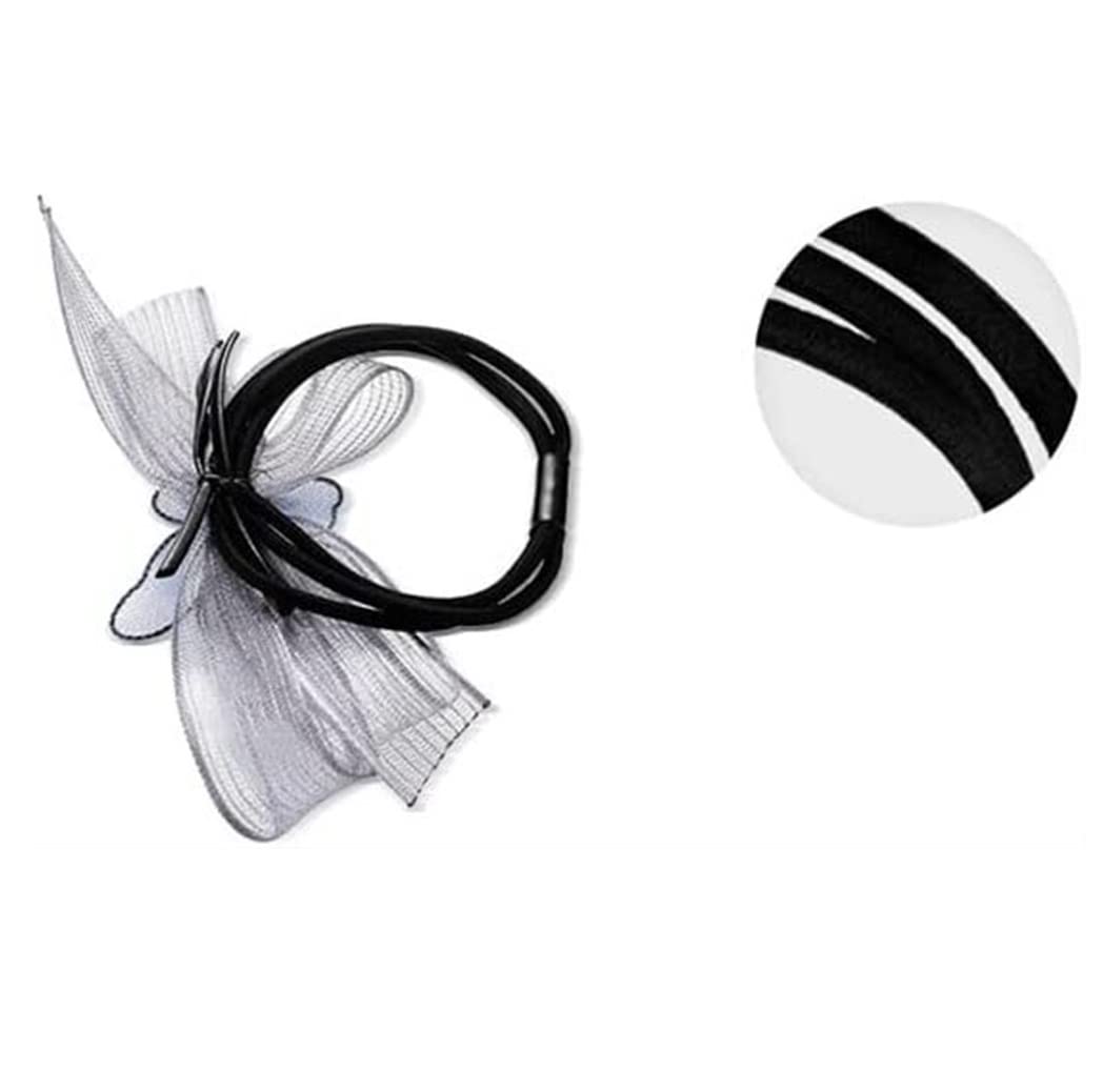 Dekoracja Do WłOsóW Mesh Flower Hair Ring Wiązana Lina Do Włosów Wstążka Stroik Kucyk Akcesoria Nadaje Się Na Wiele Okazji(Black)