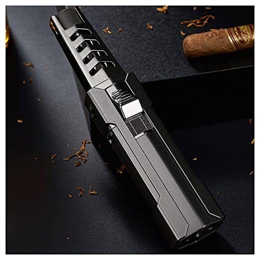 Isqueiro a jato de metal butano, isqueiro recarregável à prova de vento, turbinas de chama a jato ajustáveis, isqueiro para velas ao ar livre Cozinha de acampamento com caixa de presente (gás butano n