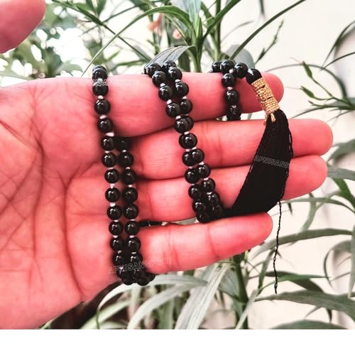 Image of Apnisanskriti Premium Black Tourmaline Stone Mala for Men and Women (6mm, AAA Quality, Lab Certified, 108+1) - Natural Stone Beads Mala - Pack of 1