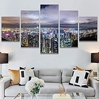 SIGNWIN 5 Panel Canvas Wall Art City Illuminations for Home Decorations Ready to Hang - 60