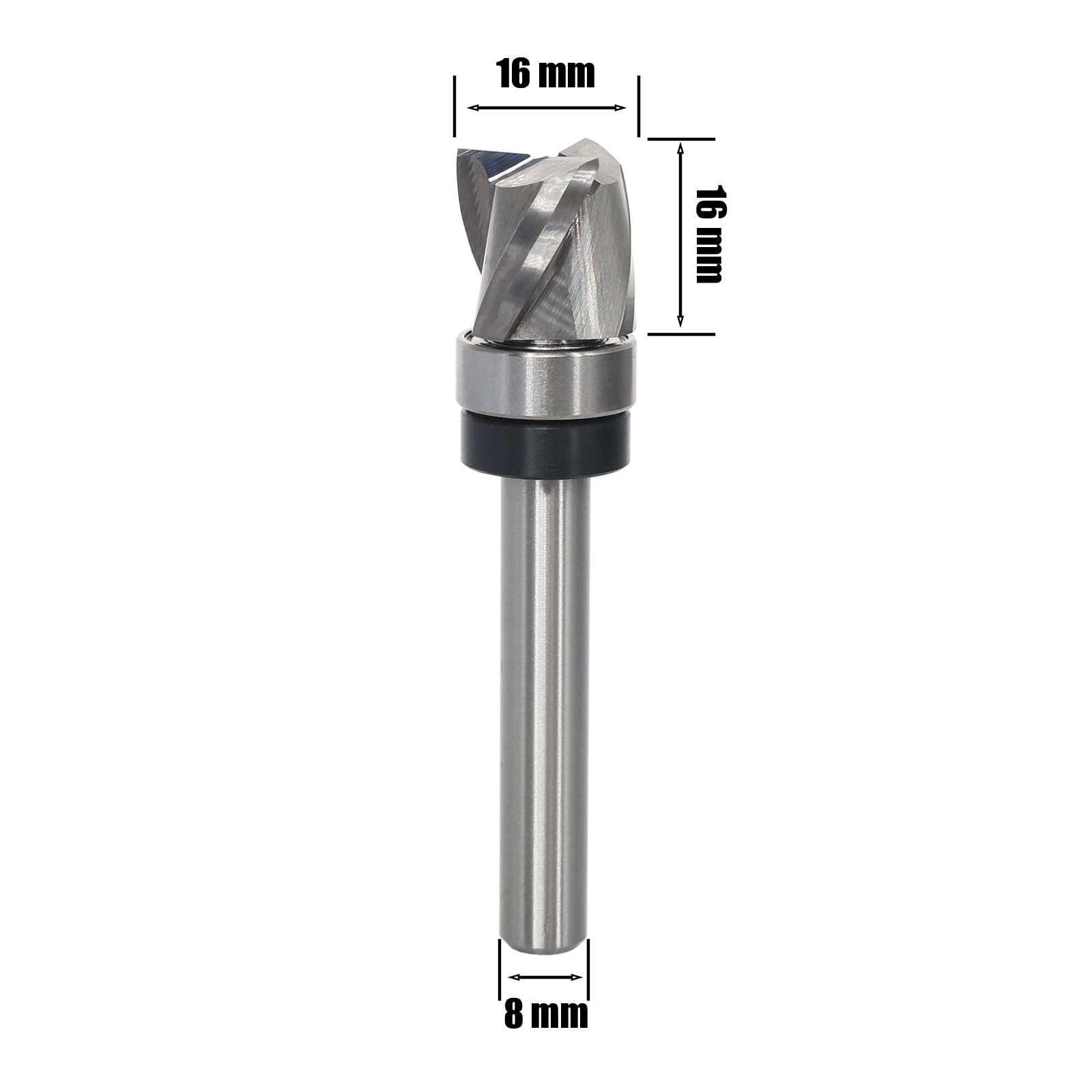 Fresa de enrasado en espiral de 8 mm, fresadora en espiral para fresadora superior, diámetro de corte de 16 mm, longitud de corte de 16 mm, ranura en espiral, rodamiento de bolas inferior para