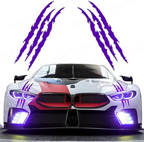 iwannachange 2pcs Monster Claw Marks Headlight Car Sticker Stripes Scratch Decal Vinyl for Sports Cars SUV Pickup Truck Window Motorcycles ect (Purple)