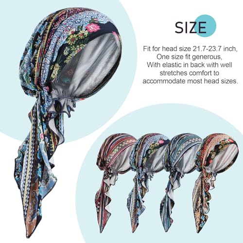 Image of Halfchet 4 Pcs Chemo Headwear for Women Pre Tied Cancer Caps Head Scarf Turbans for Women Patients Gifts