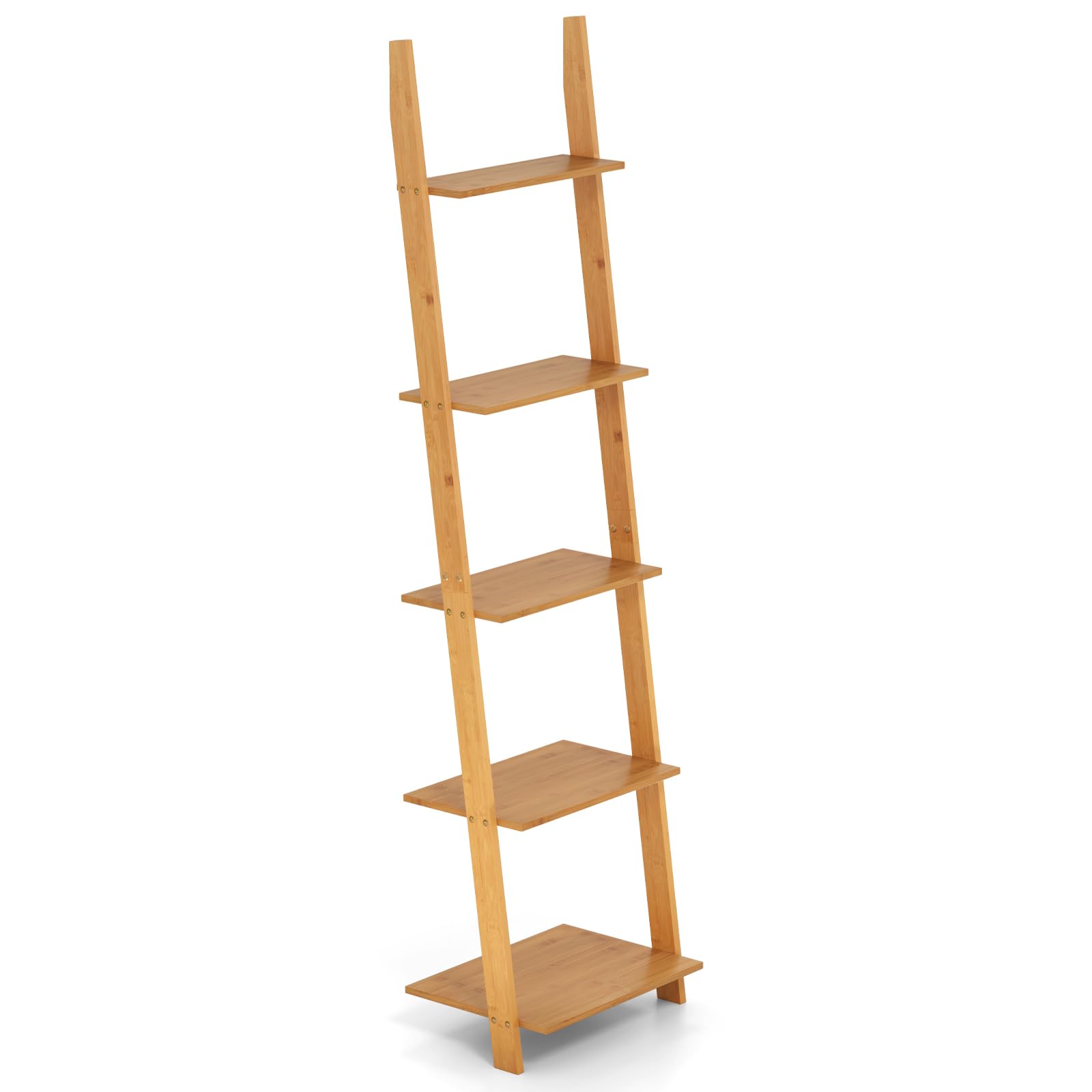 FANTASK Bambus Leiterregal mit 5 Ablagen, schmales Standregal platzsparend, Bücherregal hoch für Wohnzimmer, Büro, Schlafzimmer, 43 x 35 x 165 cm