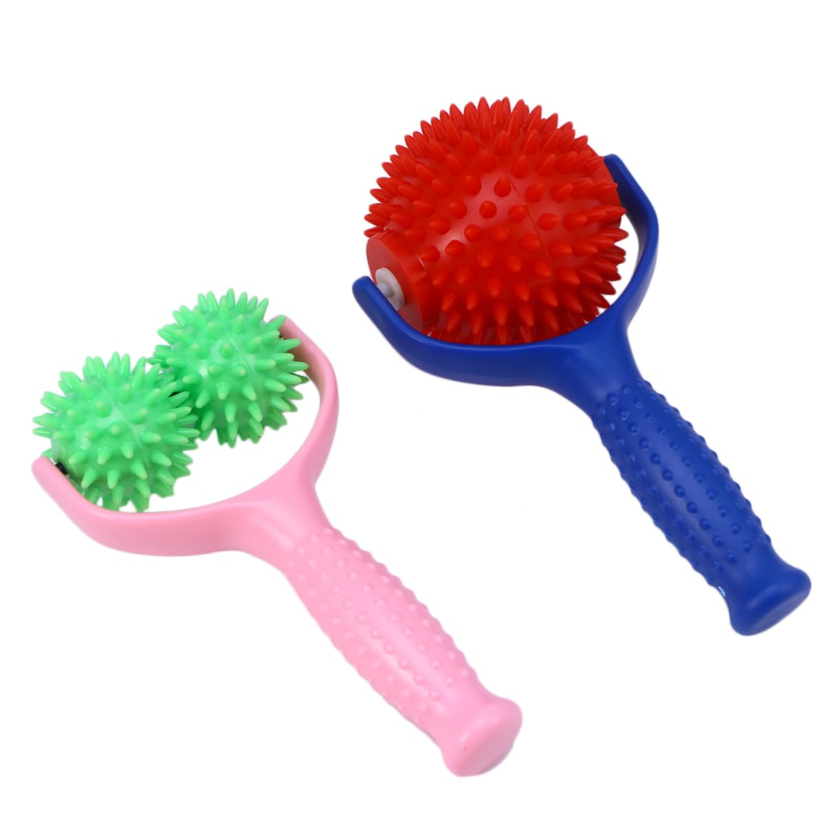 Rodillo de Masaje Manual 2 Piezas de Pvc para Masaje Corporal | Rosa y Azul, Mango Antideslizante, Cómodo de Sujetar, Uso en Casa y Oficina