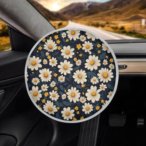 Image of Steering Wheel Cover Protector Foldable Car Steering Wheel Sun Shade Cover Cute Daisy Car Interior Design Sun Shade for UV Protection Universal Vehicle Accessories