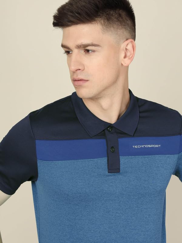 Image of TECHNOSPORT Men's Polo Neck Colorblock Half Sleeve T-Shirt - (MTP741 PRNT)