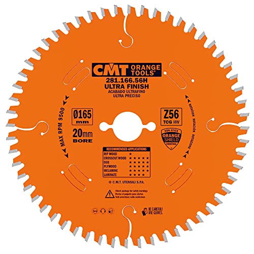 CMT 281.166.56H - TRAPEZOIDALTOOTH SAW BLADE HW 165X2.2/1.6X20 Z56 TCG -3°NEG, Orange