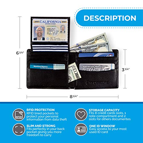 Rfid Blocking Stylish Genuine Leather Wallet For Men - Excellent As Travel Bifold - Credit Card Protector #TOP1