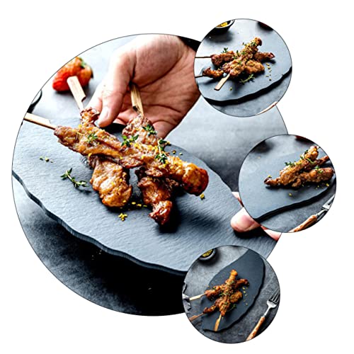Plato para sushi en forma de hoja, piedra negra miniatura 3