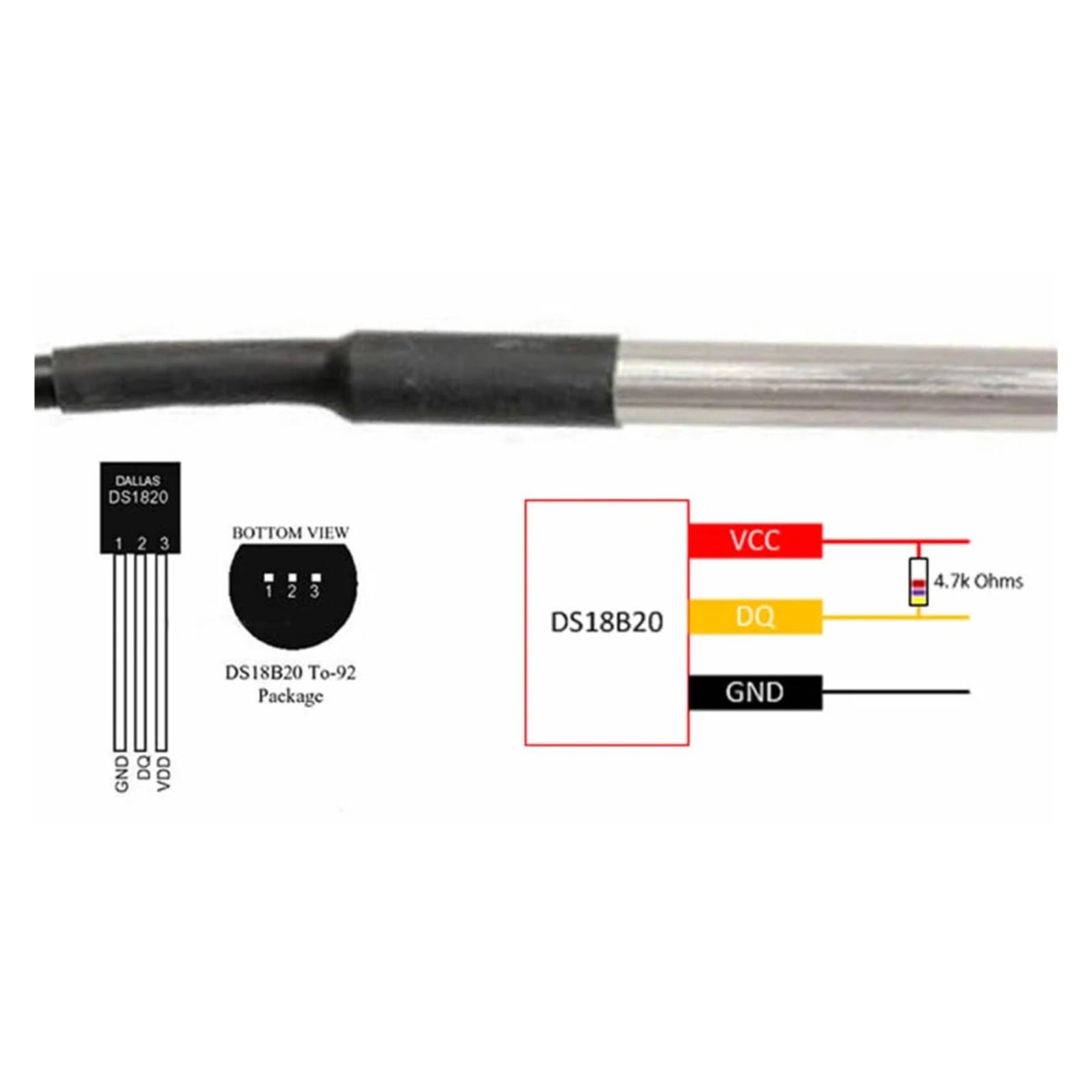 Sensor de sonda de temperatura DS18B20 1/2 piezas 1M/2M/3M impermeable DS 18b20 paquete de acero inoxidable 18B20 100 cm/200 cm/300 cm (1 metro, 2 unidades)