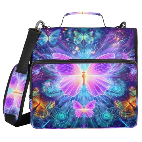 Image of 3 Ring Zipper Binder with Shoulder Strap Purple Butterflies 1.5 inch Binders Keeper Large Capacity Multi Pockets for School Office Supplies