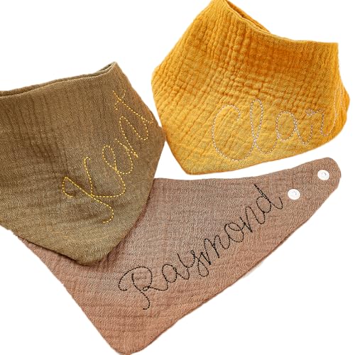 Custom Muslin Baby Bibs for Boys Girls, BJZLWJ Personalized Soft Cotton Baby Drool Bibs With Embroidered Name, Drooling and Teething Bibs for Infant, Cute Newborn Custom Baby Cloth Stuff