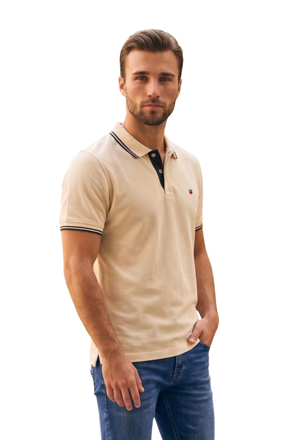 louis philippe Men's Slim Fit Elevated Ottoman Structure, Double Tipping Stylized Collar and Cuff, Modern Everyday Casuals Solid Polo Tshirt-picture-33