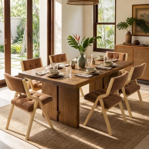 Clevich Gepolsterte Klappstühle, 6er Set aus Gepolsterten Klappstühlen aus Holz, Leinen, Tragbare Sitzmöbel zum Selbstaufbau, Geeignet für Gäste, Küchen, Büros, Hochzeiten und Part