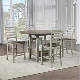BOWERY HILL Two-Tone Smokey Alabaster & Brown 5PC Drop Leaf Counter Dining Set