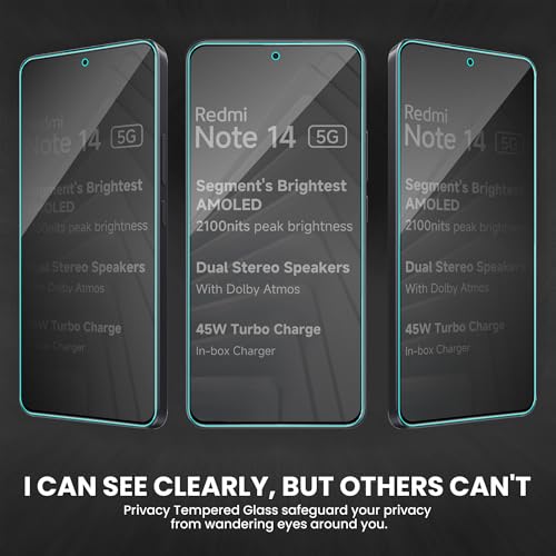 Image of ArmourPro Privacy Tempered Glass Screen Protector Compatible for Redmi Note 14 (6.67 Inch) with Edge-to-Edge Protector Coverage and Easy Installation kit (Pack of 2)
