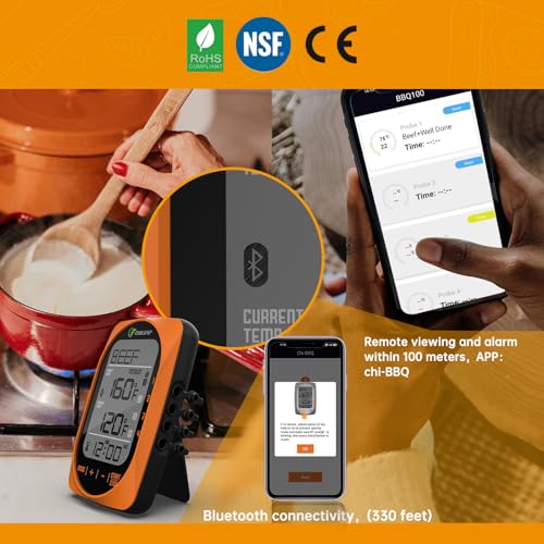 Bluetooth Meat Thermometer Smart Kitchen Thermometers with Timer Mode Temper Mode Digital Instant Read Food ThermometerA Grill Oven Thermometer with 4 Probes for Grill Candy Meat Oven Food Smoker — view 3