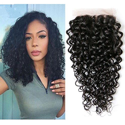 Water Wave Virgin Hair Closure Unprocessed lace closure 4"*4" human hair closure free part (20" free part, natural color)