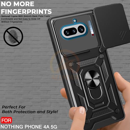 Image of Armor Bumper Back Cover Case for Nothing Phone 4A 5G | Rotating Camera Cover, Ring Holder & Kickstand | Heavy Duty & 360 Degree Protection Nothing Phone 4A 5G Back Cover (Black)