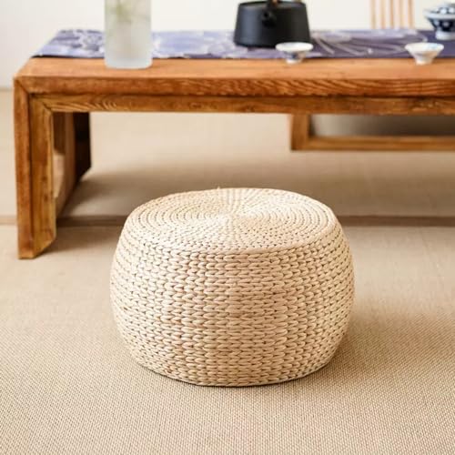THABATAD Round Straw Seat Cushion, 11.8”x8.7” Tatami Floor Pillow Seat Cushion Breathable Jute Round Braided Woven Pouf Ottoman Footstool for Yoga, Meditation, Outdoor