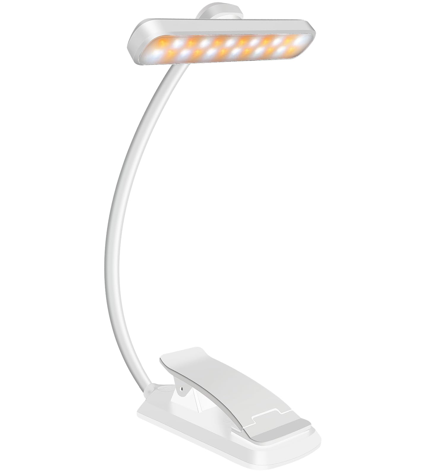Karidi White Book Light,Rechargeable Reading Light,Clip On Book Reading Light. Book Light With 16 Leds, 3 Color Modes, 360° Flexible Arm,Dimming & 12H Battery Ideal For Bed, Night Reading (, Mini)