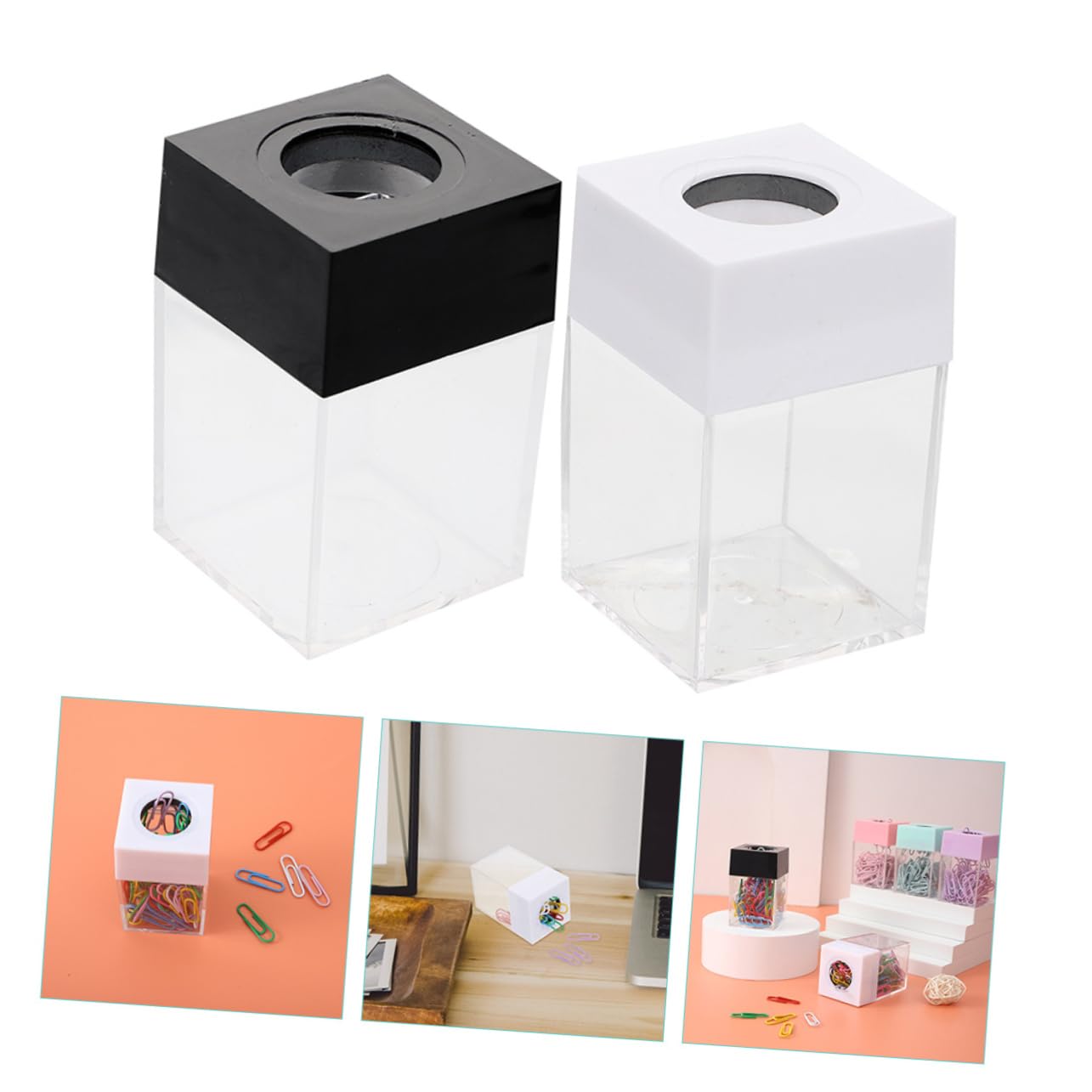 TEHAUX 6piezas Organizador De Clips Magnético Transparente Contenedor Cuadrado Para Oficina y Material Escolar Diseño Moderno y Gran Capacidad Para Almacenar Clips Clavos y Tornillos