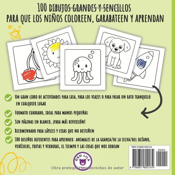 Miniatura 2 de Mi primer libro para colorear de 1 año+ 100 dibujos grandes y sencillos con animales y otras imágenes fáciles para garabatear, colorear y aprender