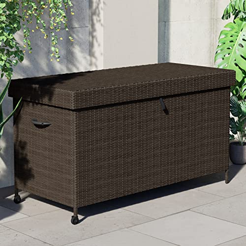 Grand patio Outdoor 170 Gallon Deck Box Outdoor Large Wicker Storage Box with Widened Lid for Patio Furniture Cushions Toys Garden Tools Pool Accessories Dark Brown