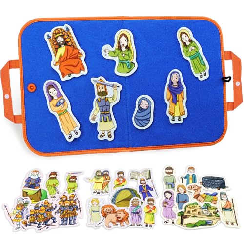 CHEFAN 4 Pack Felt Board Bible Stories Set, Flannel Board Stories Wisdom of Solomon|Jonathan and His Armor Bearer|Daniel and The Lions Den|Isaac and Rebekah,Precut Flannel Graph Bible Toys for Kids