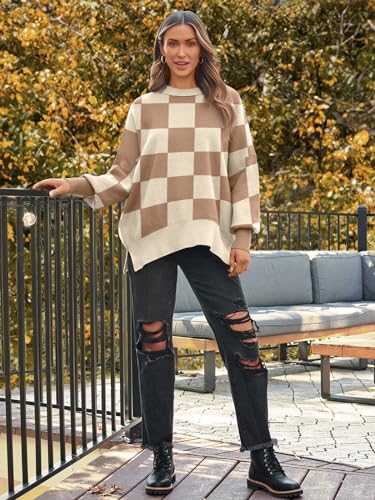 Image of LILLUSORY Women's Oversized Batwing Sweaters 2026 Fall Outfits Trendy Crewneck Knit Side Slit Fashion Pullover Tops